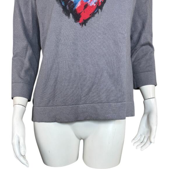 Attitudes by Renee Printed Statement Sweater Heart Flutters Medium Gray - Picture 3 of 13